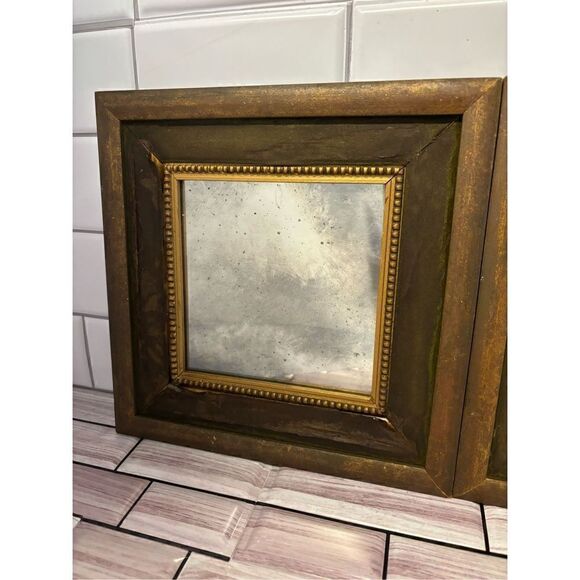 Gilded Twin Wall Mirrors with Velvet Accents - Picture 5 of 9